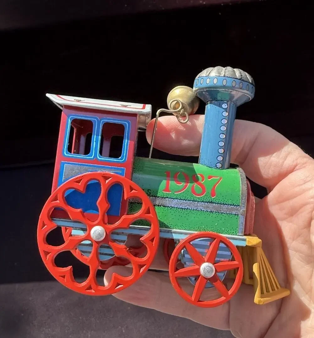 Vintage Tin Locomotive Ornament 1987 Hallmark Train Artist Signed No Box Lo10
